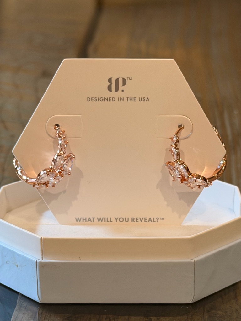 Bomb Party Nwot! Rose Gold Crystal Hoop Earrings By Bp